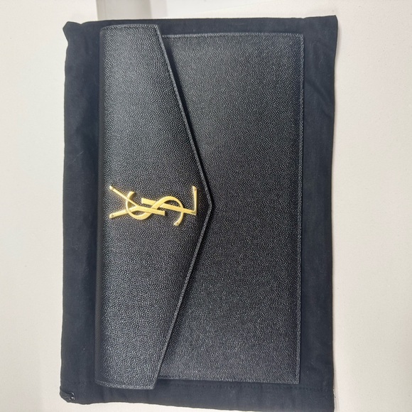 Yves Saint Laurent Black Clutch with Gold Logo - Picture 5 of 7